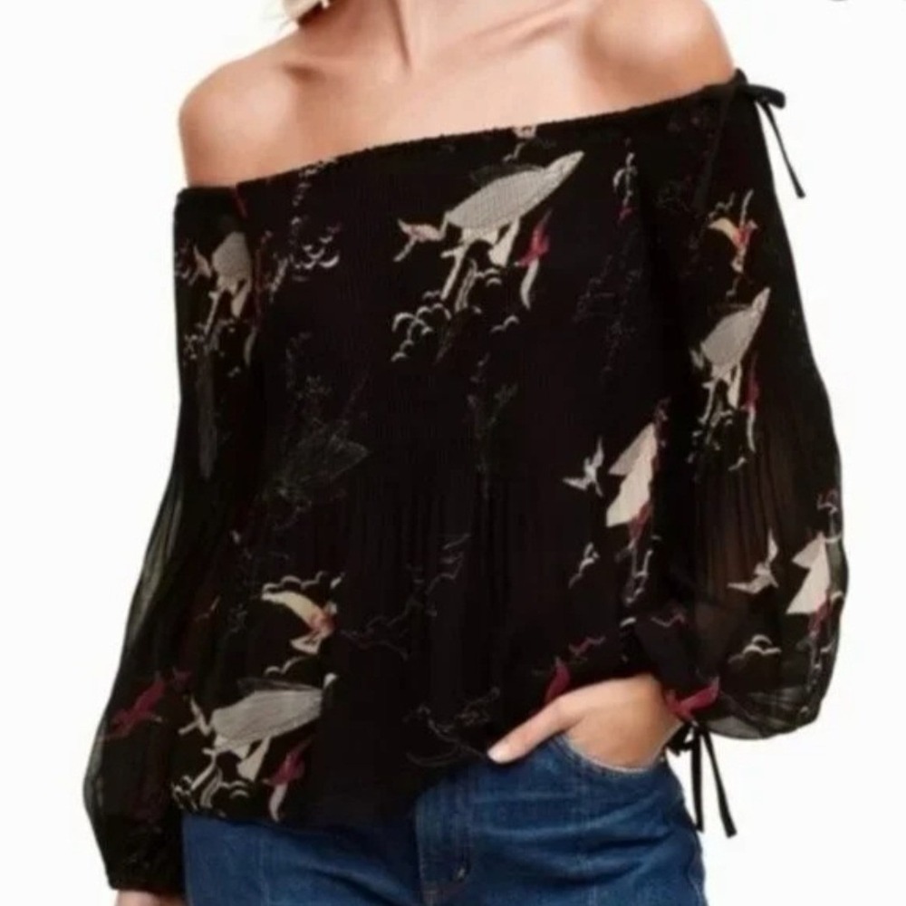 Wilfred Aritzia Talence Japanese Bird Off the Sholder Baloon Blouse Top sz S